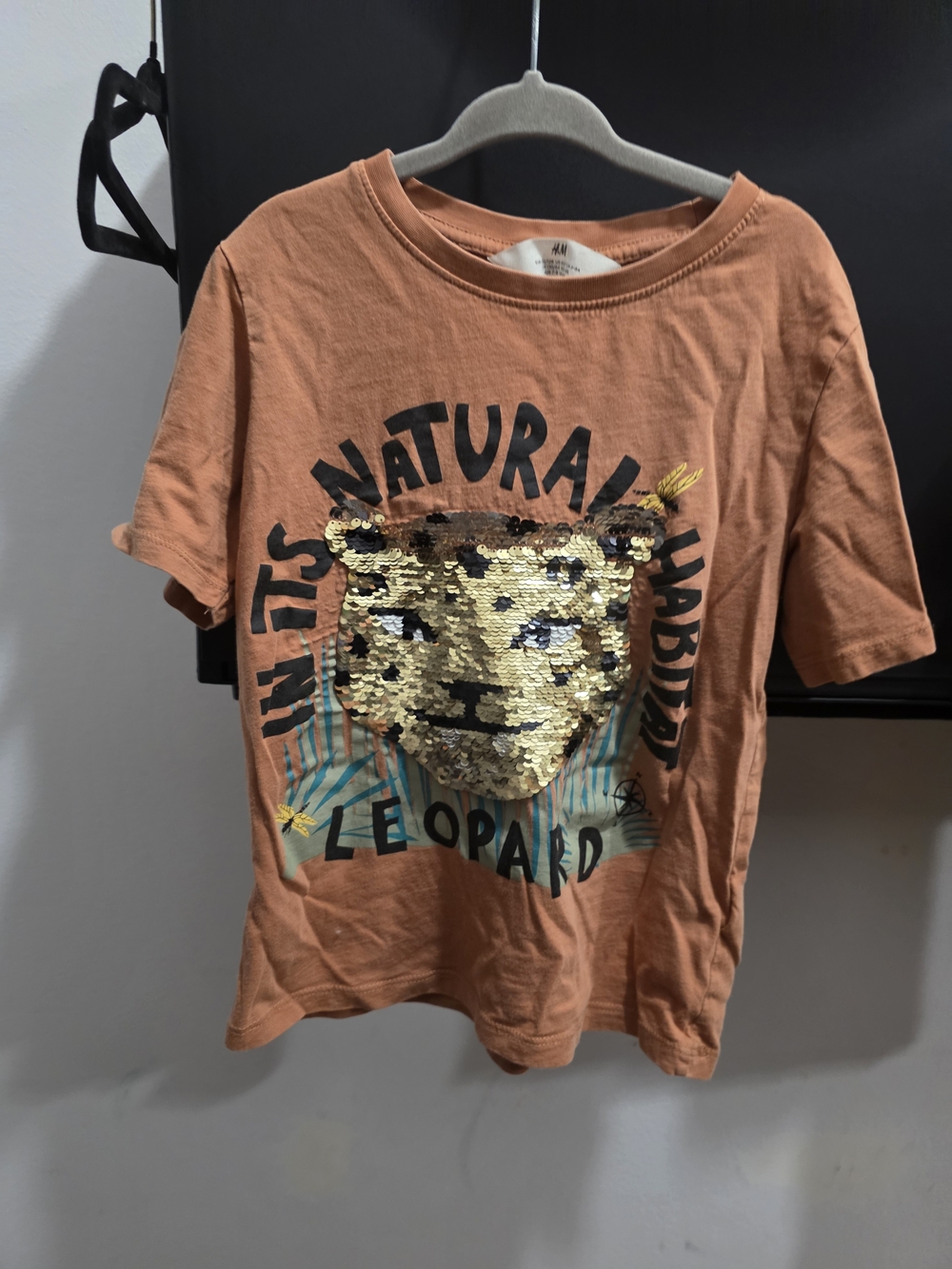 H&M Kids' Orange Leopard Sequin Graphic Tee